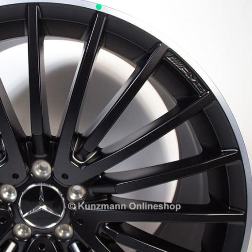 Set di cerchi AMG 22 pollici GLS X166 nero opaco / bordo lucidato Originale Mercedes-Benz | A16640133007X71-Satz