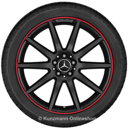 Set di cerchi AMG da 20 pollici GLA X156 nero con bordo cerchio rosso Originale Mercedes-Benz | A15640104023594-Satz