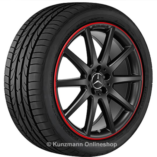 Set di cerchi AMG da 20 pollici GLA X156 nero con bordo cerchio rosso Originale Mercedes-Benz | A15640104023594-Satz