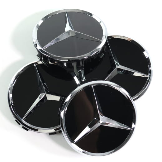 Set coprimozzo 75mm nero con stella cromata Original Mercedes-Benz | A0004002700 9040