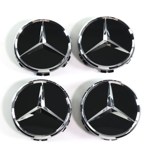 Set coprimozzo 75mm nero con stella cromata Original Mercedes-Benz | A0004002700 9040