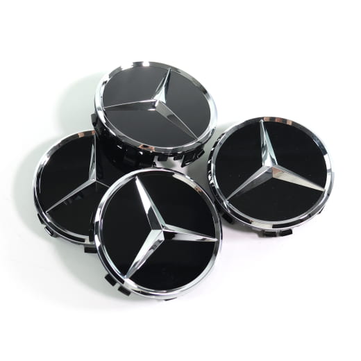 Set coprimozzo 75mm nero con stella cromata Original Mercedes-Benz | A0004002700 9040