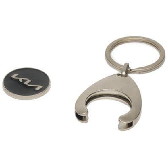 Sleutelhanger winkelwagenmunt KIA logo zilver zwart origine  | 66951ADE2801