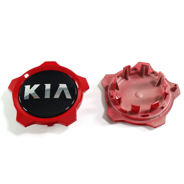 Hub cap set glossy black with red rim for GT wheels genuine KIA | 52960M6500-Set