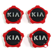 Hub cap set glossy black with red rim for GT wheels genuine KIA | 52960M6500-Set