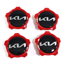 Hub cap set glossy black with red rim for GT wheels genuine KIA | 52960Q5RR0-Set