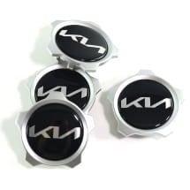 Hub cap set glossy black with silver rim new logo genuine KIA | 52960Q5SS0-Set