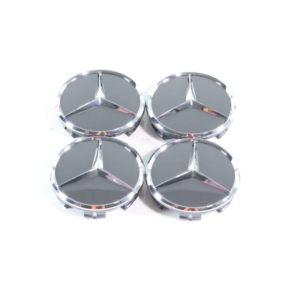 Hub cap set tantalum grey with chrome star 66.6 mm Genuine | A0004003800 7519 Hub cap set tantalum grey with chrome star 66.6 mm Genuine | A0004003800 7519