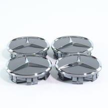 Hub cap set tremolit grey with chrome star 66.6 mm Genuine | A0004003800 9130