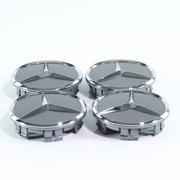 Hub cap set tremolit grey with chrome star 66.6 mm Genuine | A0004003800 9130 Hub cap set tremolit grey with chrome star 66.6 mm Genuine | A0004003800 9130