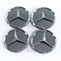 Hub cap set tremolit grey with chrome star 66.6 mm Genuine | A0004003800 9130