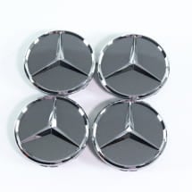 Hub cap set tremolit grey with chrome star 66.6 mm Genuine | A0004003800 9130