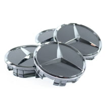 Hub cap set tremolit grey with chrome star 66.6 mm Genuine | A0004003800 9130