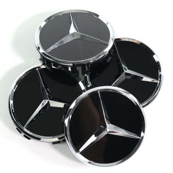 Wheel hub cap set black high sheen genuine Mercedes-Benz 
