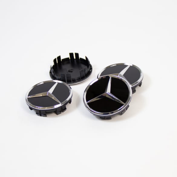 Wheel hub inserts set black glossy genuine Mercedes-Benz 66,8 mm