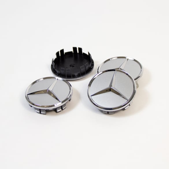 Wheel hub inserts set gloss silver genuine Mercedes-Benz 66,8 mm
