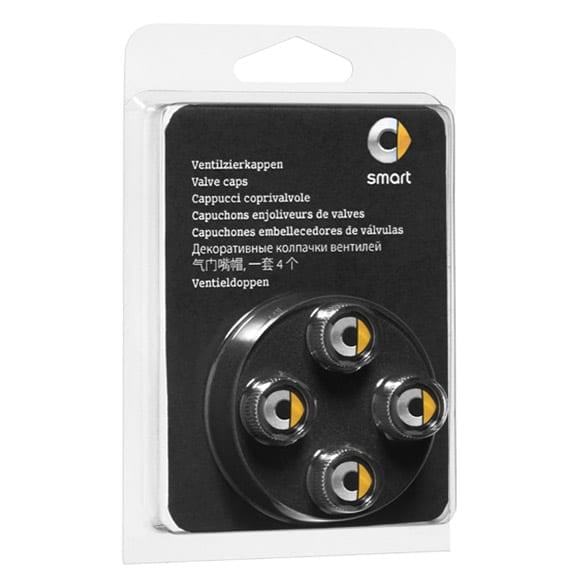 Valve caps Set 4 pieces black / yellow Genuine smart