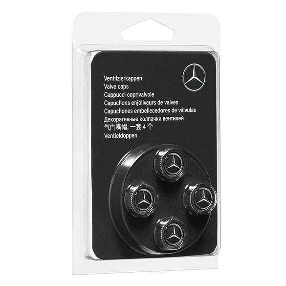 genuine Mercedes-Benz Valve caps Set 4 pieces chrome / black 