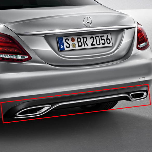 dual branch exhaust tips C-Class W205 diffusor genuine Mercedes-Benz with PTS | W205-zweiflutig-Diffusor-PTS