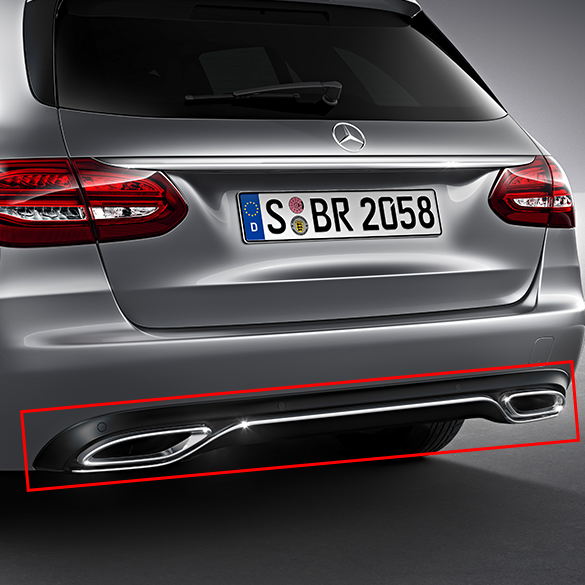 dual branch exhaust tips C-Class W205 diffusor genuine Mercedes-Benz with PTS | W205-zweiflutig-Diffusor-PTS