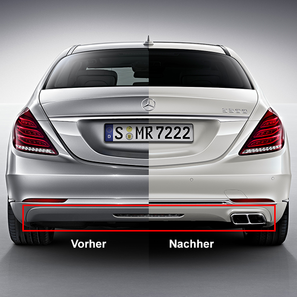 Originele Mercedes-Benz achterdiffusor retrofit met zichtbare uitlaatsierstukken S-Klasse W222