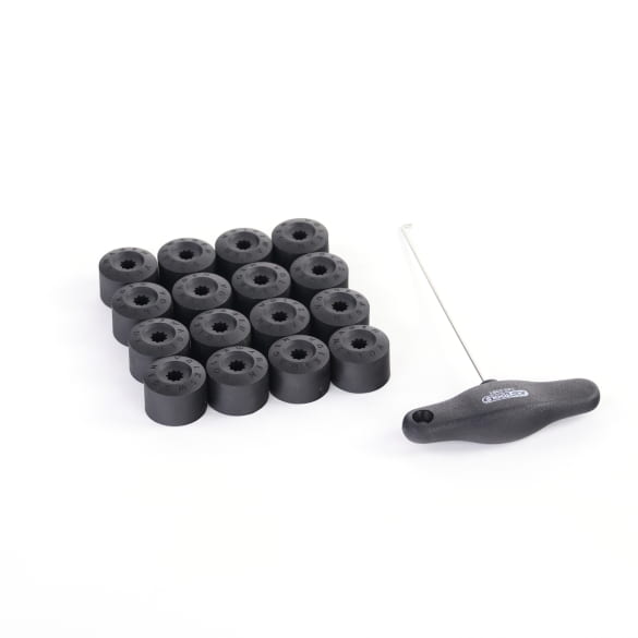 VW Wheel bolt cover Wheel bolt cap 16 pieces with extractor hook Genuine Volkswagen