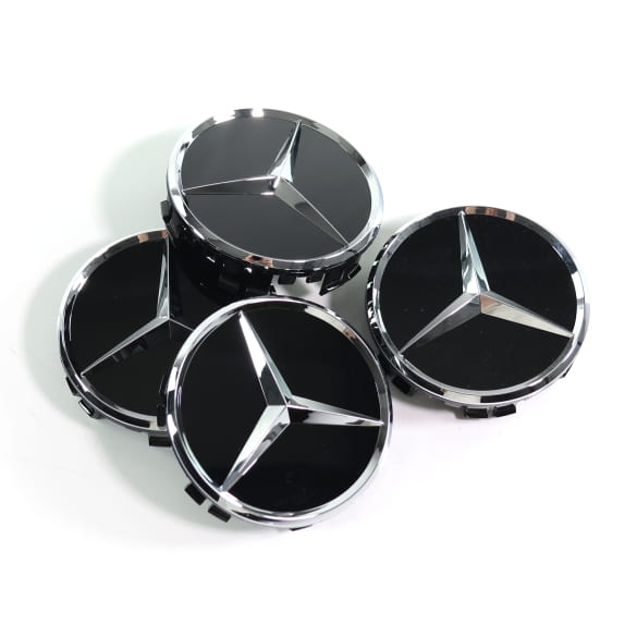 Wheel hub cap set black high sheen genuine Mercedes-Benz  | A0004002700 9040