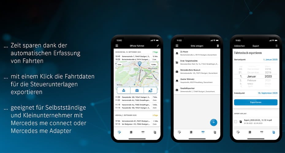 Mercedes-me Fahrtenbuch App: digitale und moderne Fahrtenbuch-Lösung