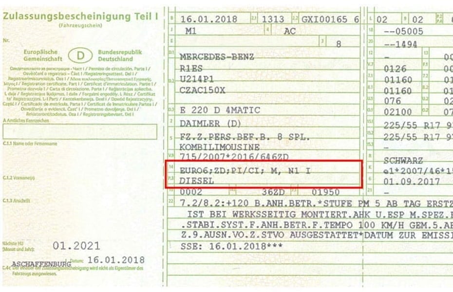 Euro-Abgasnorm Fahrzeugschein Euro-Abgasnorm Fahrzeugschein