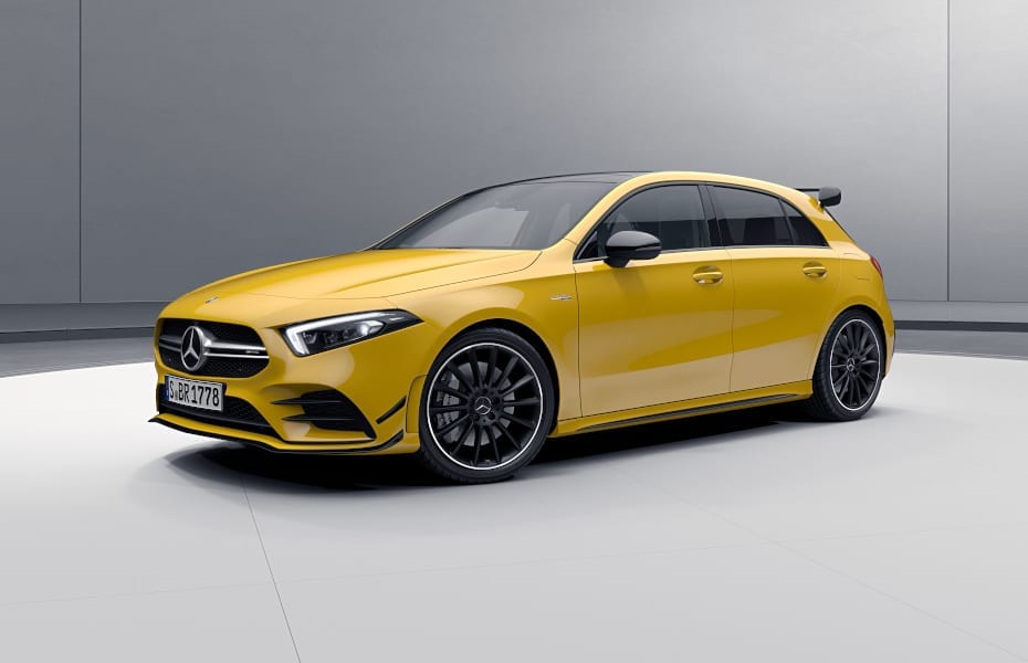 Mercedes-AMG A 35 4MATIC, sonnengelb (914U), 48,3 cm (19") AMG Leichtmetallräder im Vielspeichen-Design (RVL), AMG Night-Paket (P60), AMG Aerodynamik-Paket (B26) Mercedes-AMG A 35 4MATIC, sonnengelb (914U), 48,3 cm (19") AMG Leichtmetallräder im Vielspeichen-Design (RVL), AMG Night-Paket (P60), AMG Aerodynamik-Paket (B26)