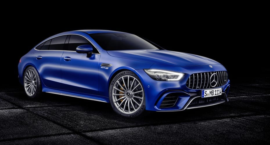Mercedes-AMG GT 63 S 4MATIC+ 4-Türer Coupé, AMG Silver-Chrome Paket, Exterieur: Brilliantblau magno Mercedes-AMG GT 63 S 4MATIC+ 4-Türer Coupé, AMG Silver-Chrome Paket, Exterieur: Brilliantblau magno