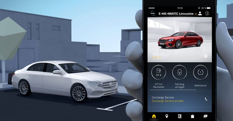 Bild zeigt die Mercedes me App auf einem Apple iPhone
