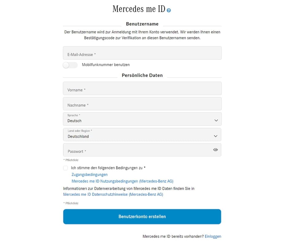 Verknüpfung mit Mercedes me Schritt 1 Verknüpfung mit Mercedes me Schritt 1