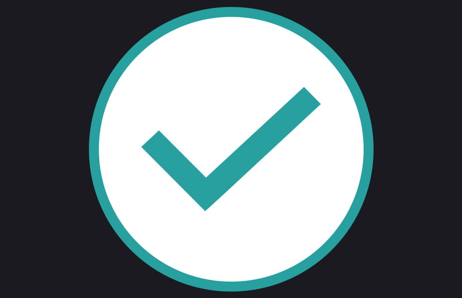 Icon türkiser Haken auf weißen Hintergrund