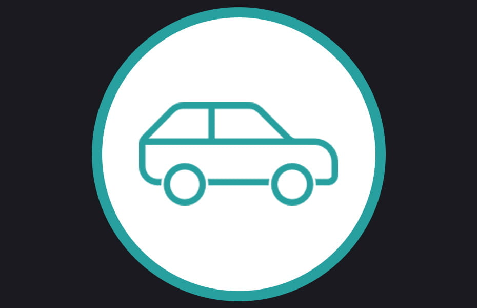 Icon türkises Auto auf weißem Hintergrund