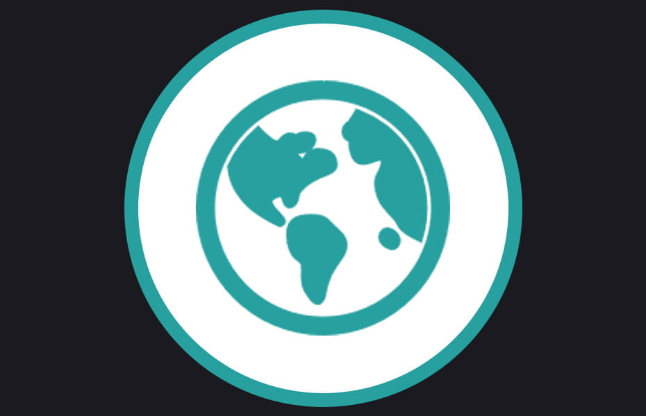 Icon Weltkugel in türkis auf weißem Hintergrund