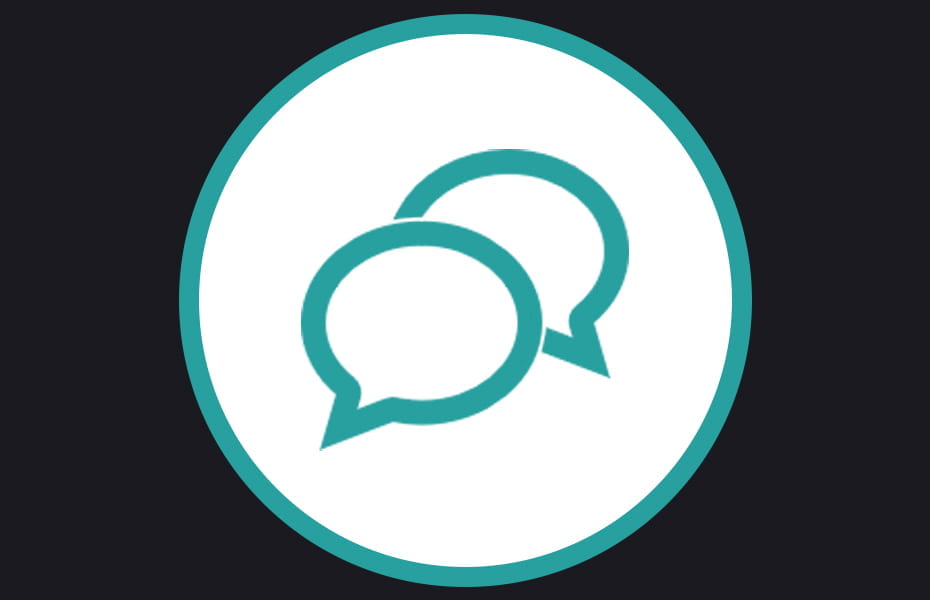 Icon zwei türkise Sprechblasen auf weißem Hintergrund