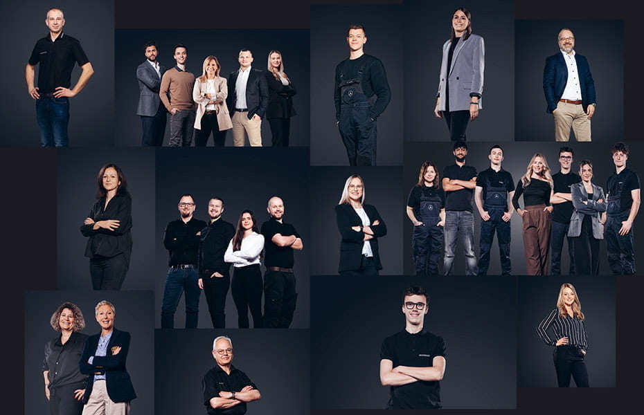 Collage von Kunzmann Mitarbeitern aus verschiedenen Abteilungen