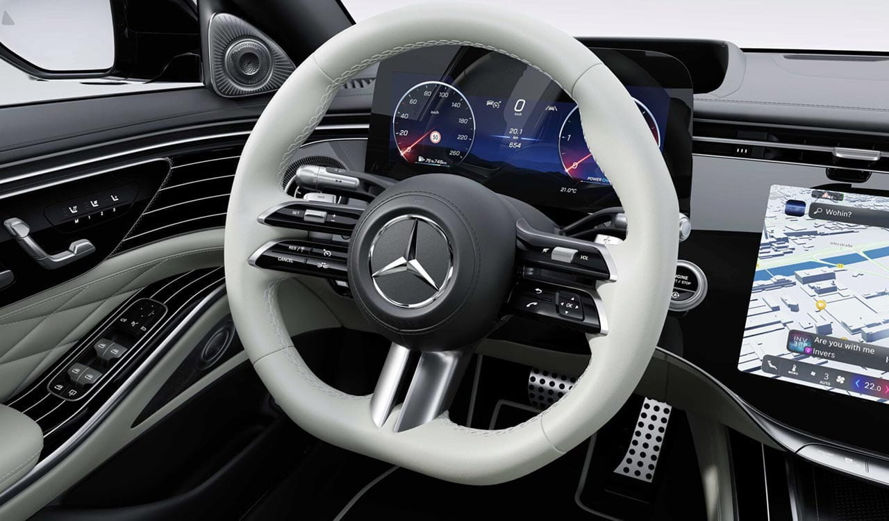 Mercedes-Benz S-Klasse V223 Interieur weißes Multifunktionslenkrad