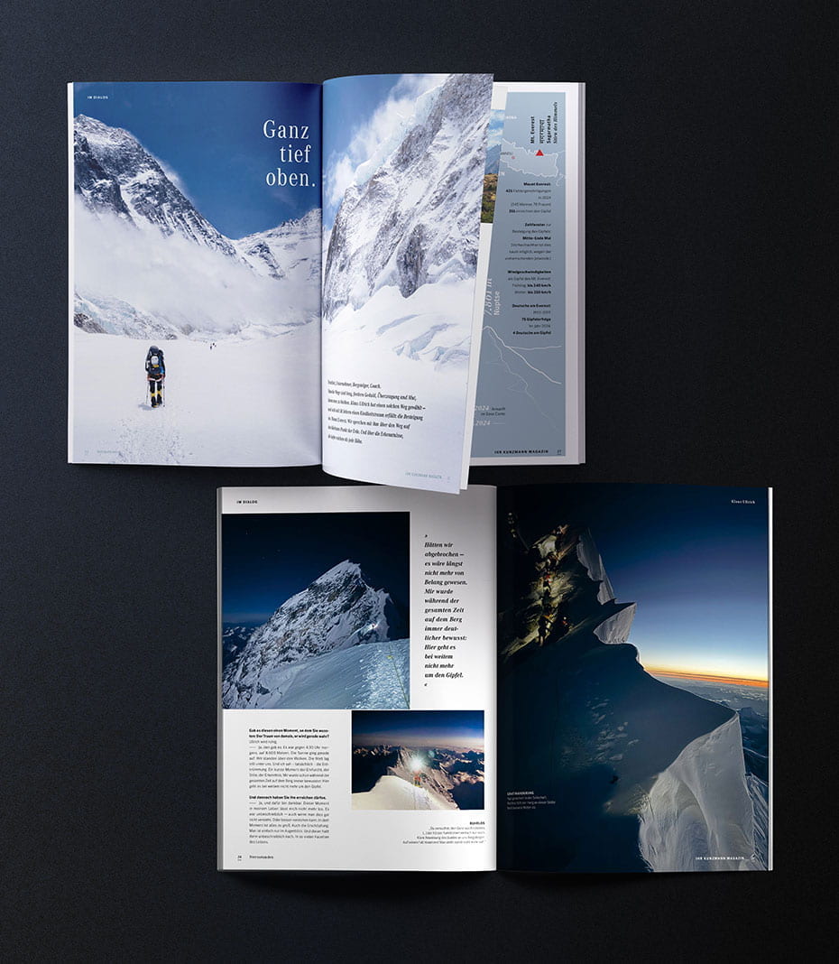 Kunzmann Sternstunden Artikel Mount Everest als aufgeschlagenes Magazin