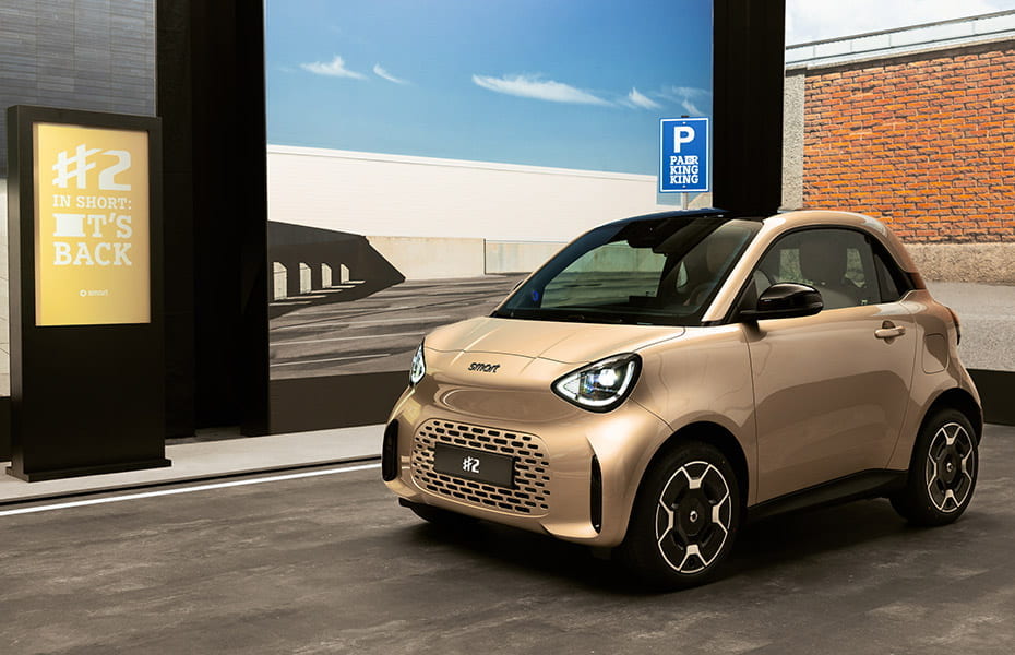 smart #2 in gold in der 3/4 Frontansicht