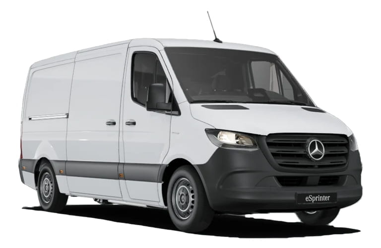 Mercedes-Benz eSprinter Kastenwagen in weiß in der 3/4 Front Ansicht