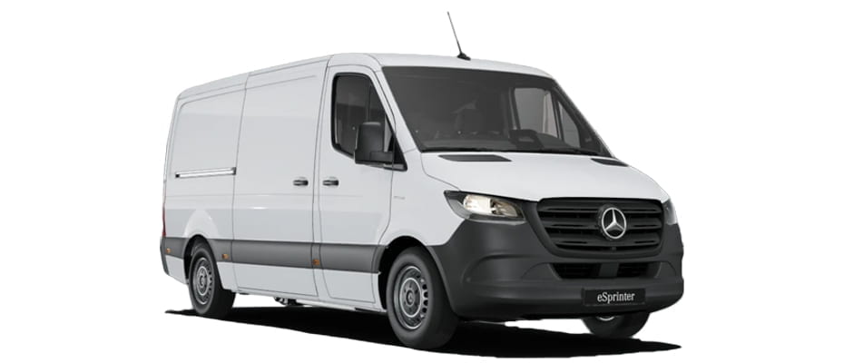 Mercedes-Benz eSprinter in weiß in der 3/4 Frontansicht