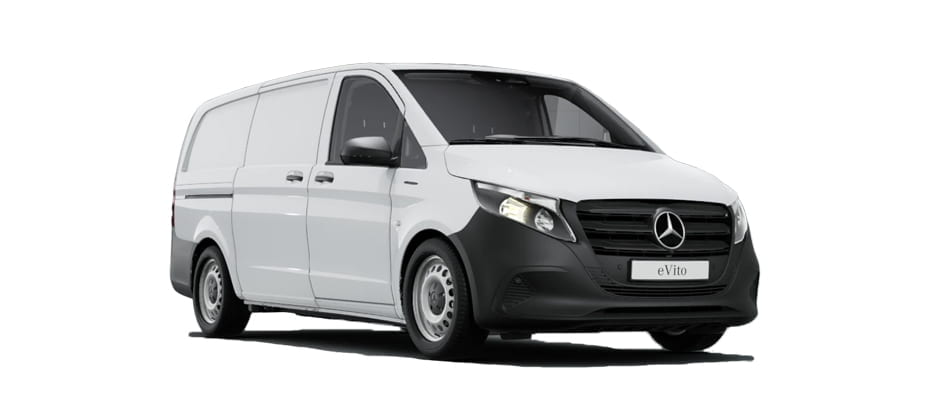 Mercedes-Benz eVito Kastenwagen in weiß in der 3/4 Frontansicht
